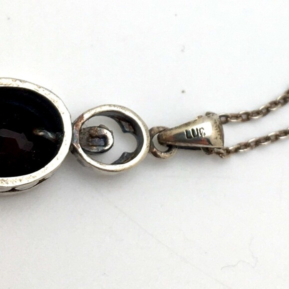 Dark Cherry and 925 Stamped Silver Vintage Lucas Lameth Necklace and Earrings - Picture 14 of 16